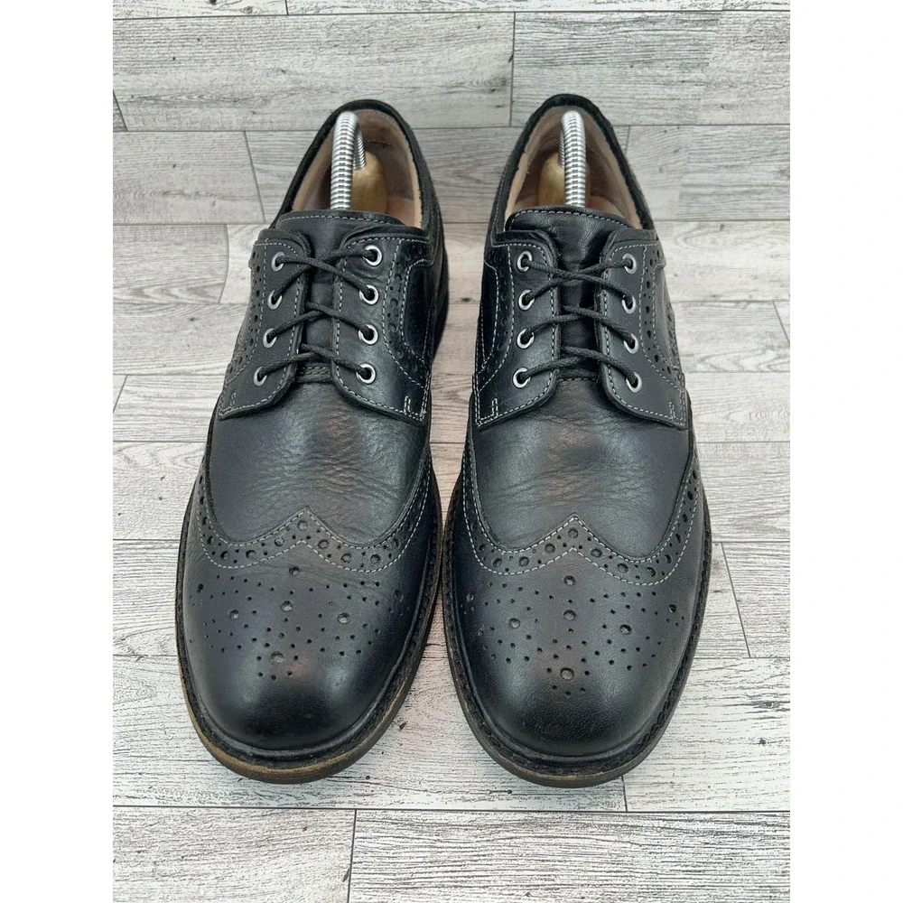 Clarks‎ Shoes Mens Size 9 Black Leather Wingtip Brogue Lace Up Cushioned Sole